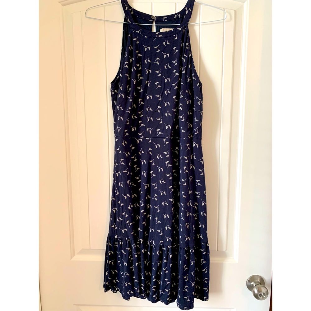 Loft Women’s Halter Style Dress, Navy with White Pattern size M